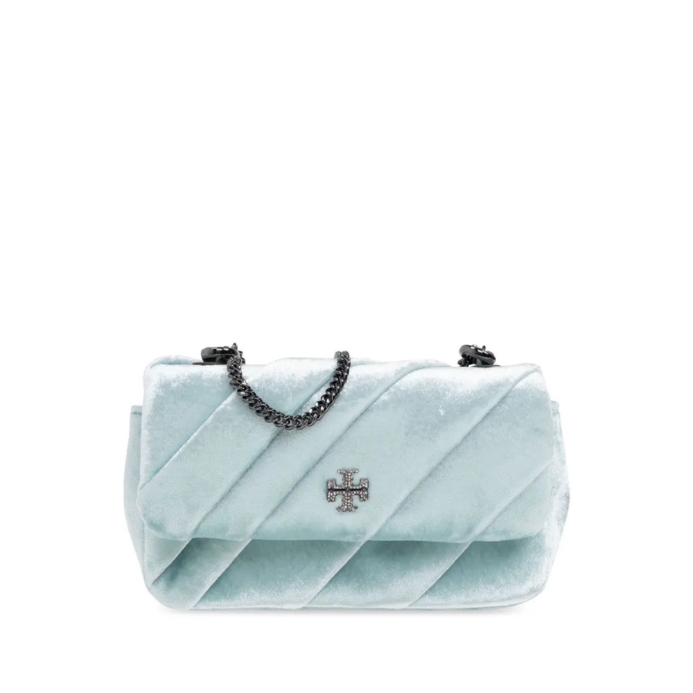 Tory Burch Sky Blue Quilted Velvet Shoulder Bag